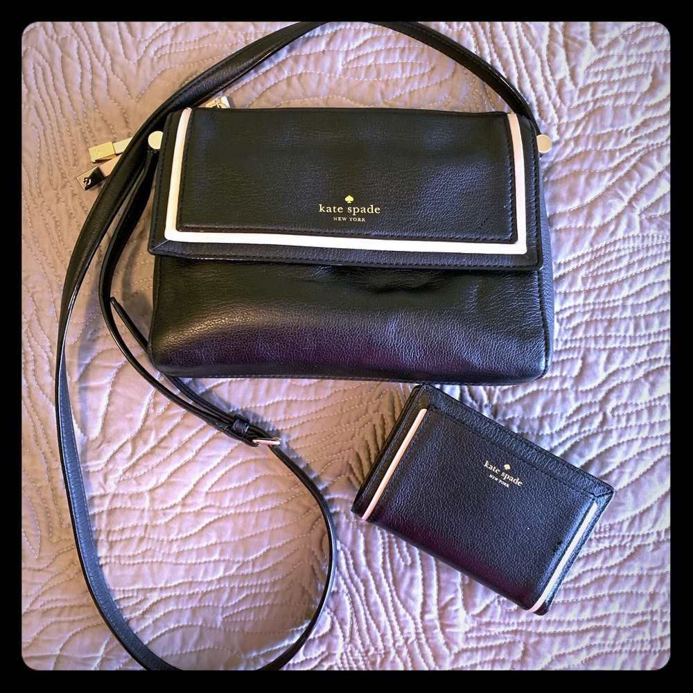 Kate Spade Black Leather Crossbody & Wallet Set